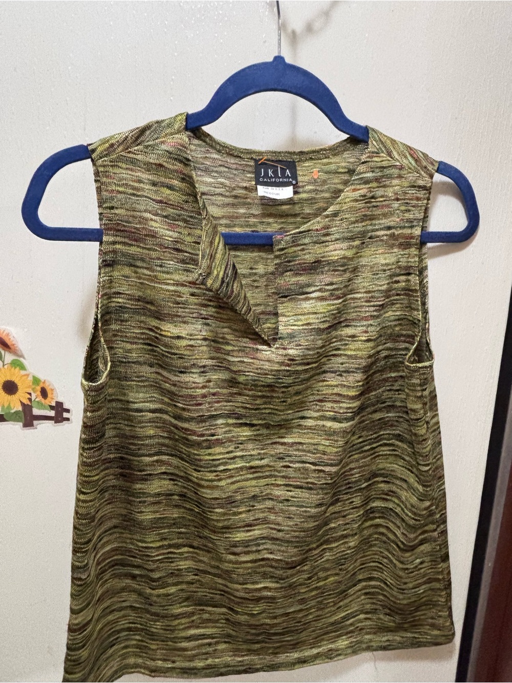JKLA Olive Striped Notch-Neck Sleeveless Tank